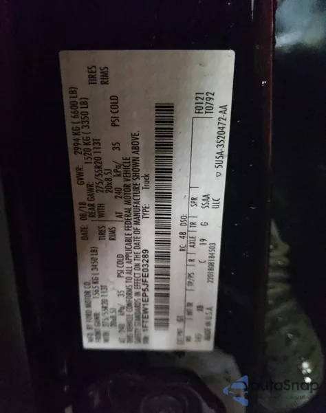 2018 Ford F150 Supercrew из США, поврежденный, VIN 1FTEW1EP5JFE03289